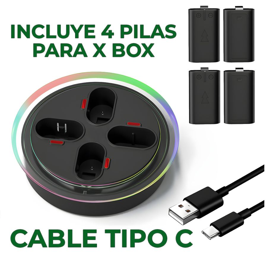 Cargador De 4 Pilas Para Xbox Con 4 Pilas De 2800mah