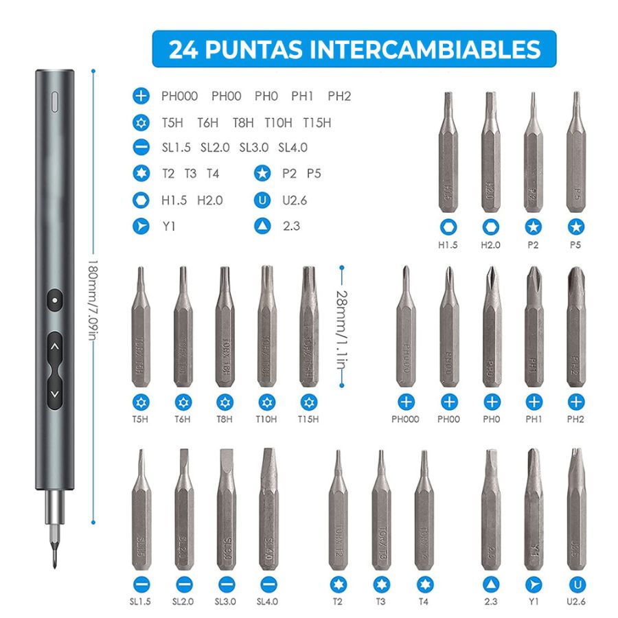 Mini Destornillador Eléctrico Kit Con 24 Puntas