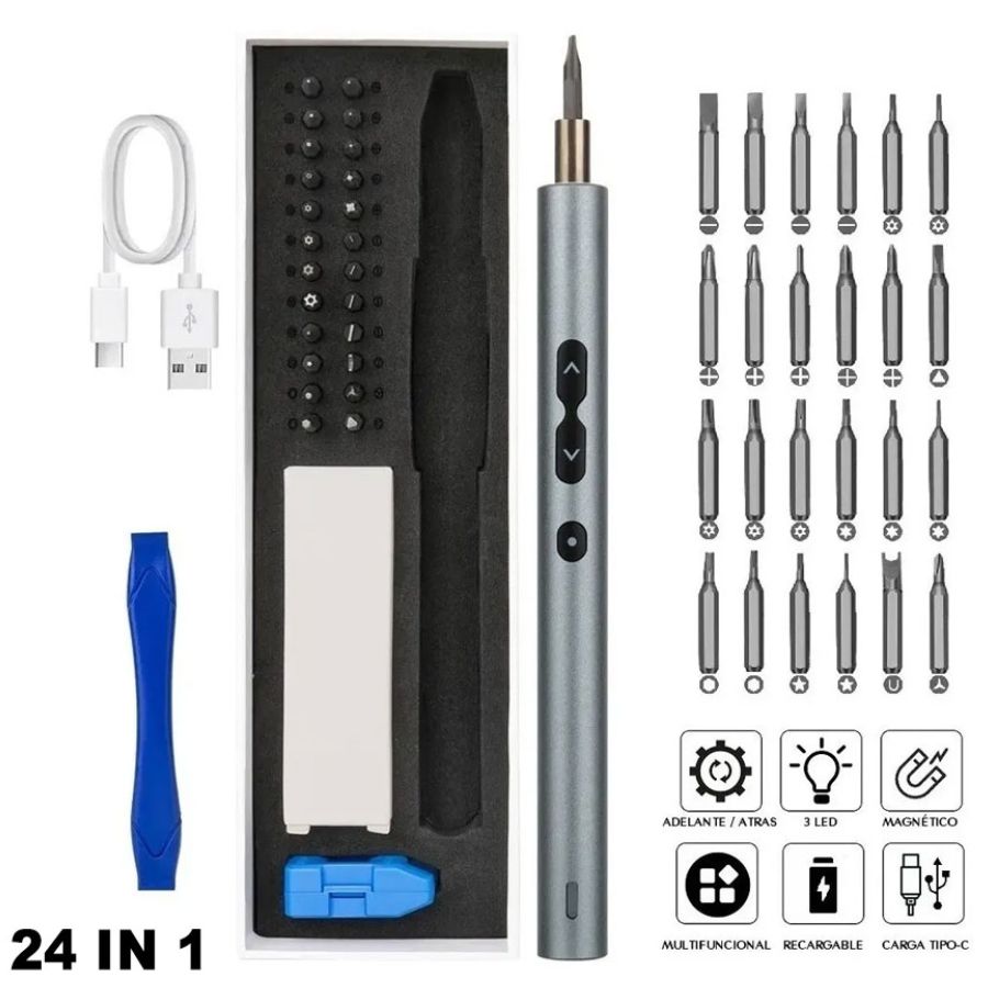 Mini Destornillador Eléctrico Kit Con 24 Puntas